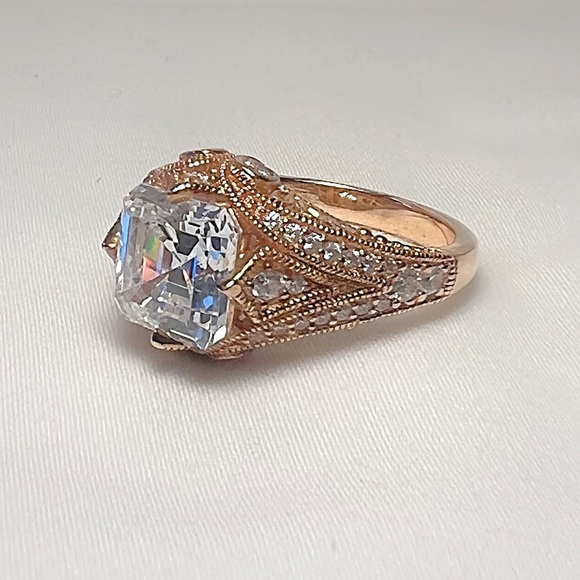 Vanna K Asscher Cut CZ Ring in Rose Gold Plated 925 Sterling Silver - Picture 3 of 4